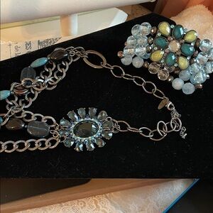 Elegant Blue and Silver Necklace & Bracelet Duo